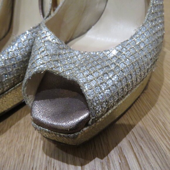 JIMMY CHOO Nova Slingback Sparkle Glitter Platform Peep Toe Heels Cocktail US 6 - Picture 5 of 14